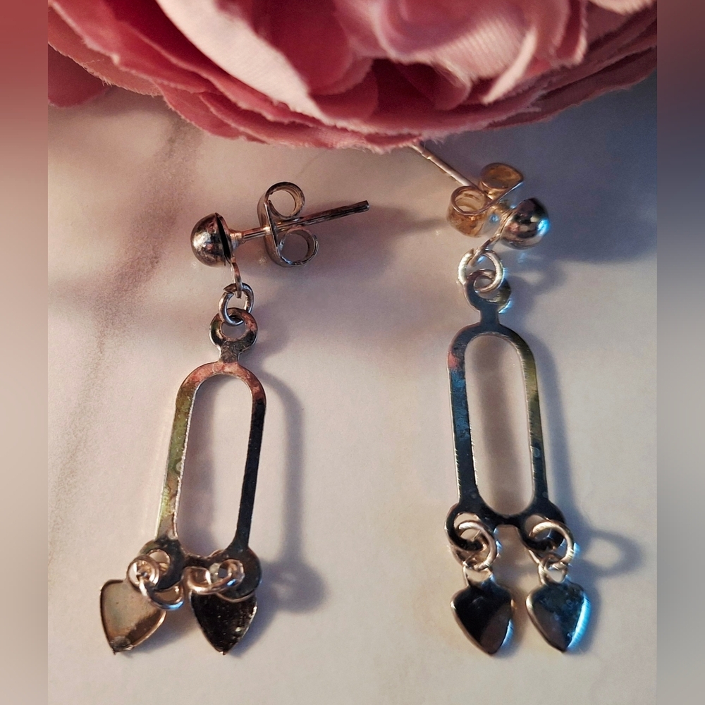 Vintage 80s ✨️🤍Silver Hearts Drop Earrings